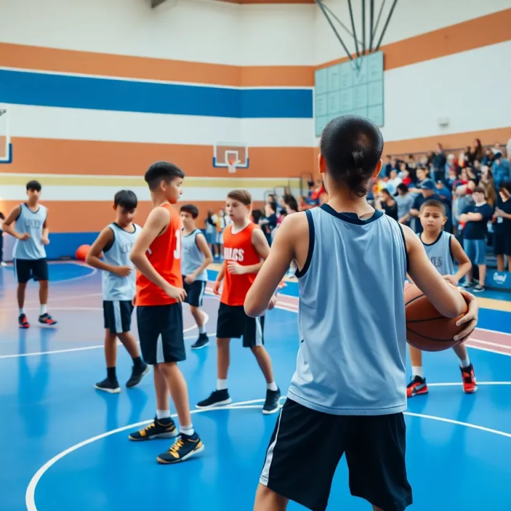 North Sand Mountain basketball players practicing on the court during summer competition