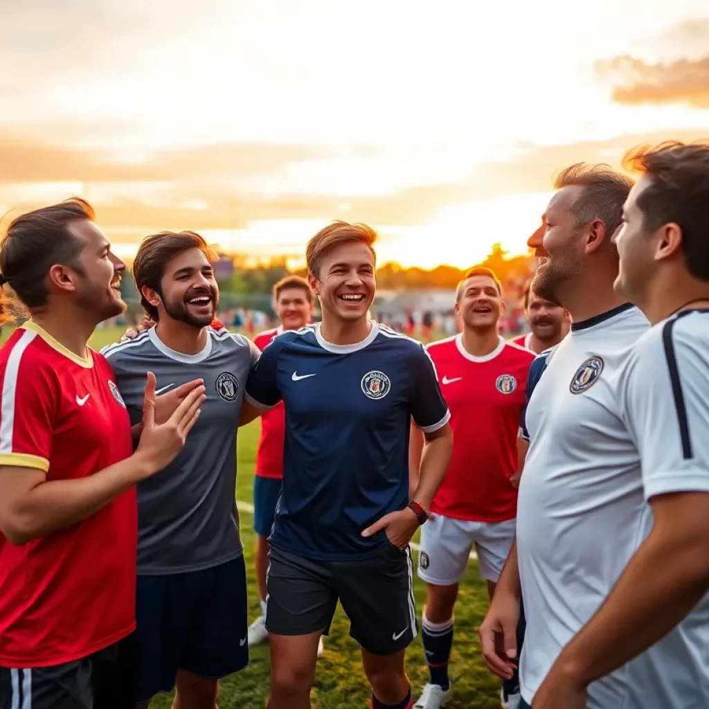 Former players celebrating at the Northfield High School soccer reunion