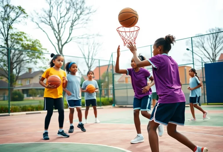 Girls basketball team practicing on a court