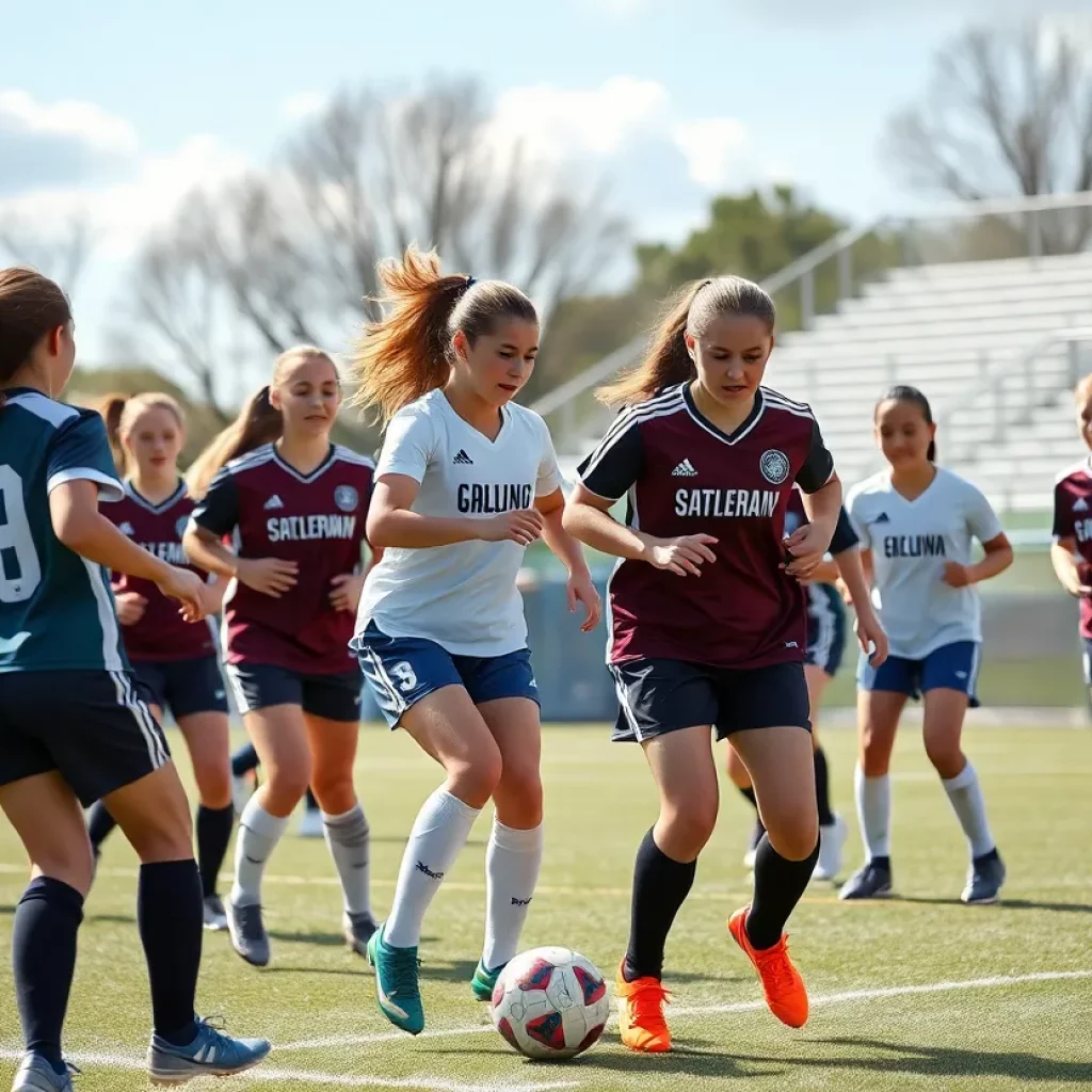 High school girls soccer teams in action