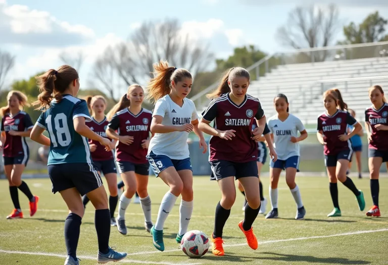 High school girls soccer teams in action