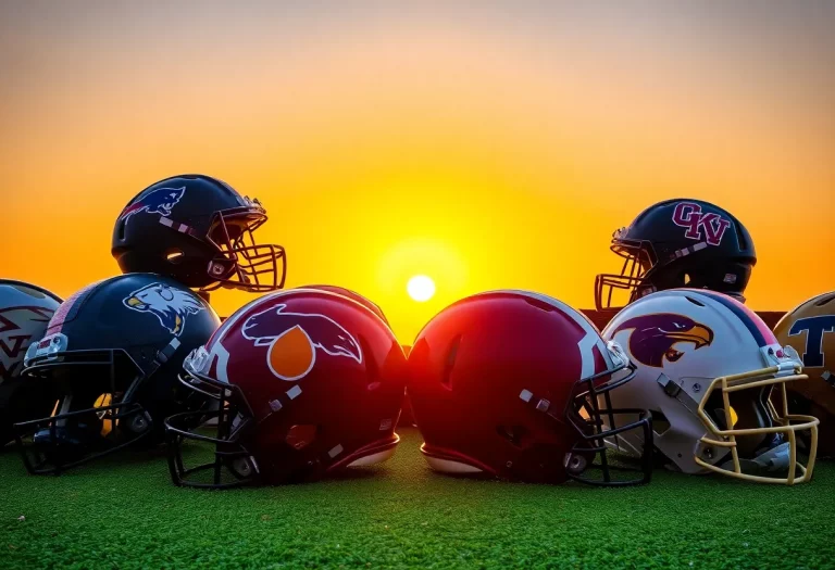 Colorful high school football helmets from Oklahoma teams