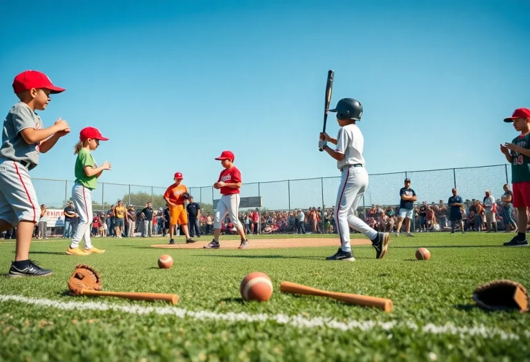 Young baseball players practicing on a field in Oklahoma