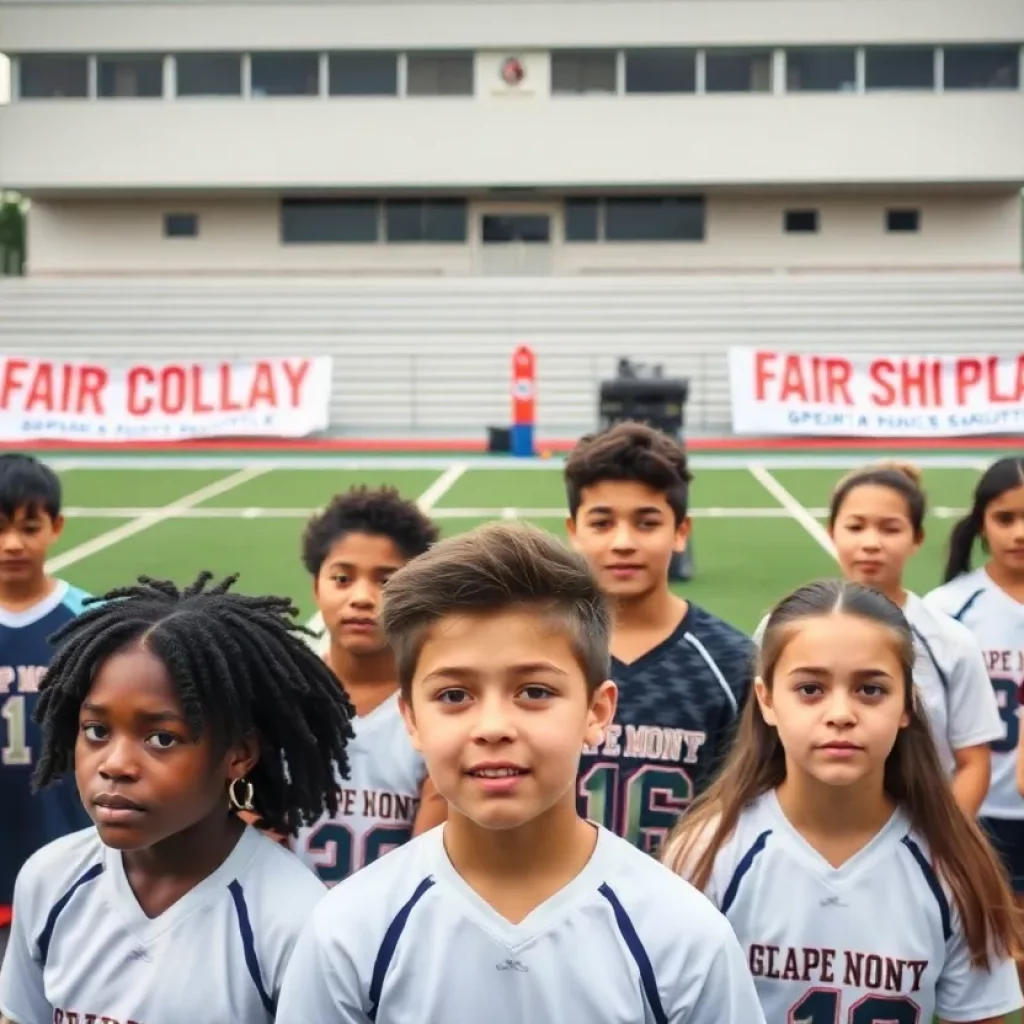 High school athletes standing together in solidarity on a sports field