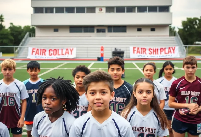 High school athletes standing together in solidarity on a sports field
