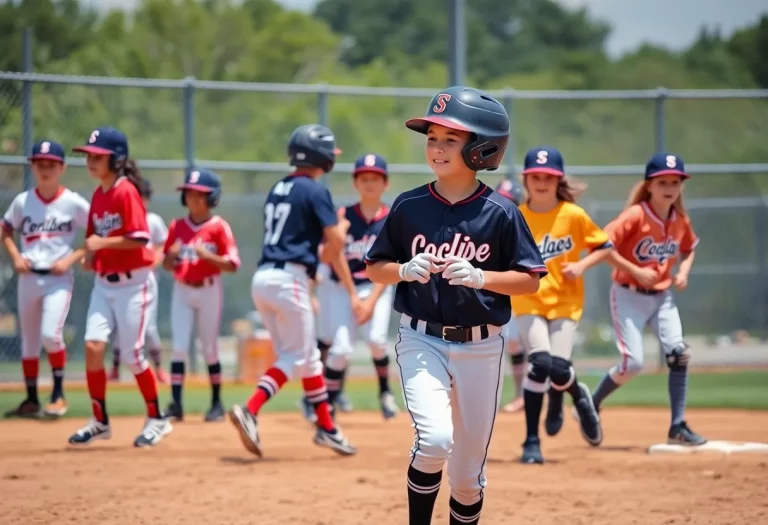 Young baseball players displaying teamwork on the field