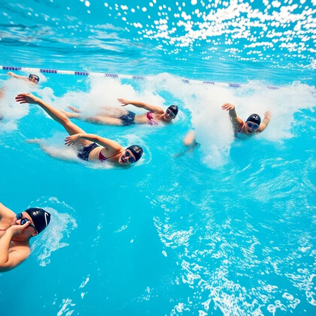 Park City High School swim team practicing in the pool