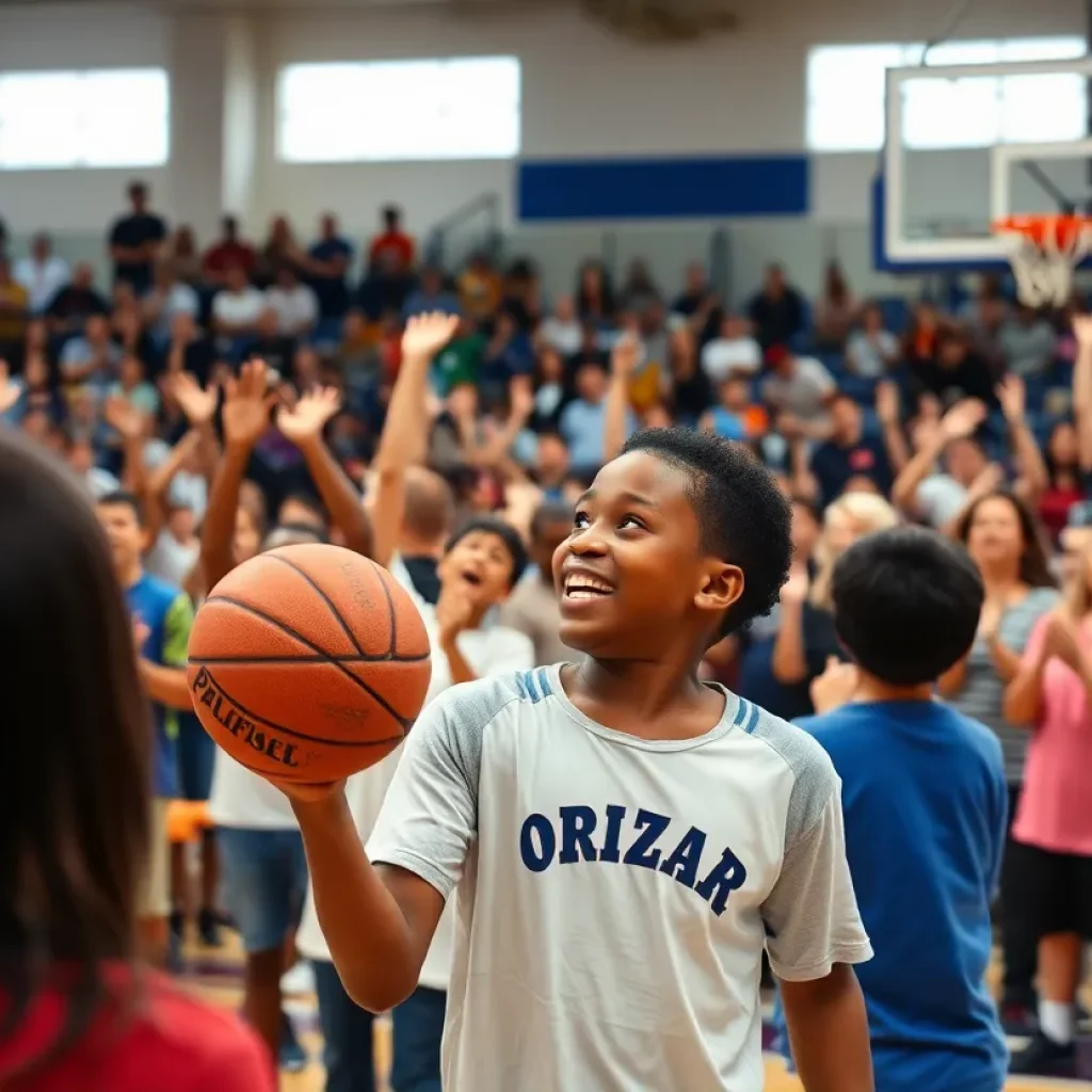 Basketball game scene in Pasco with fans cheering