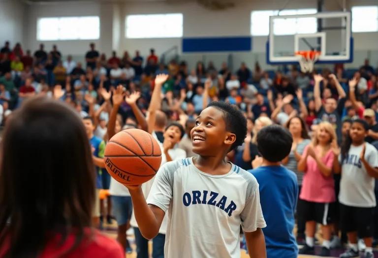 Basketball game scene in Pasco with fans cheering