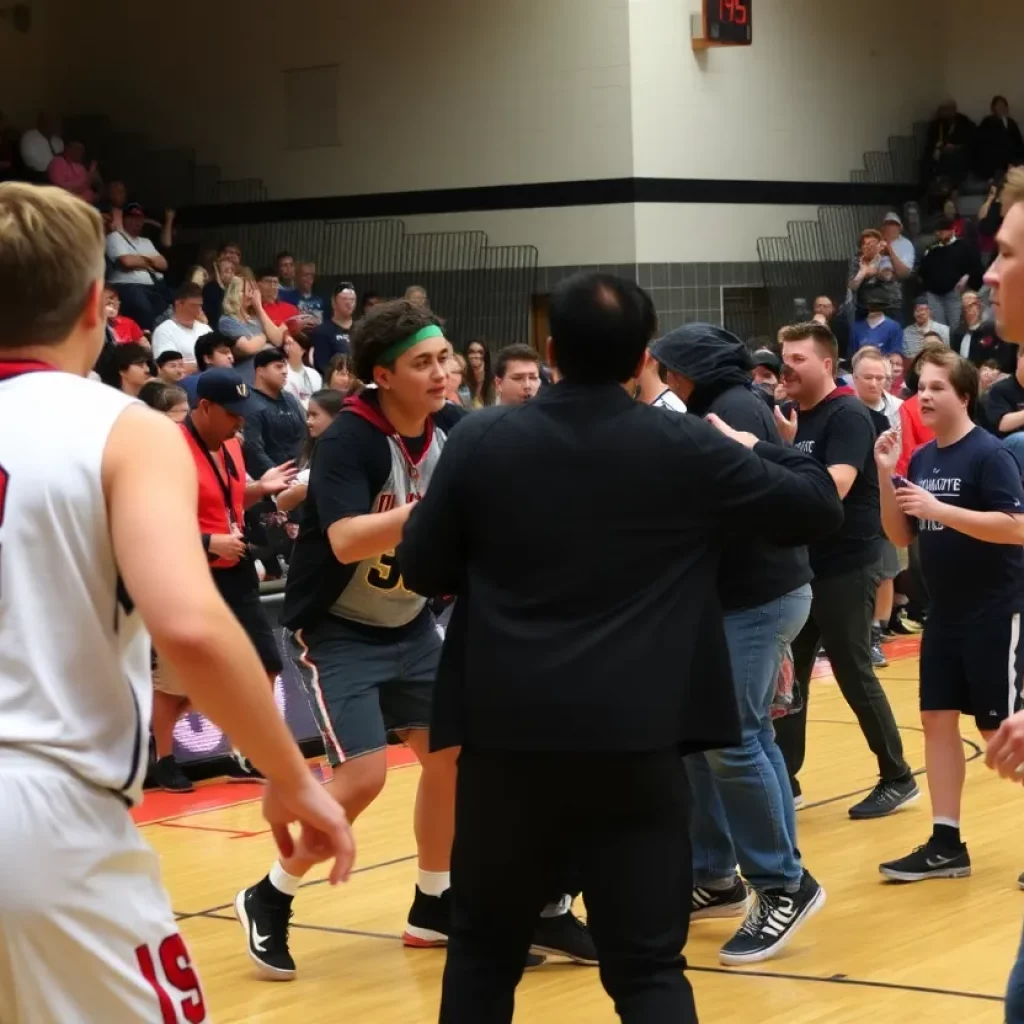 A chaotic scene from a high school basketball game in Pasco during a brawl.