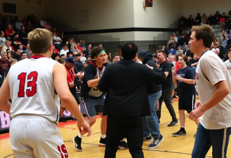A chaotic scene from a high school basketball game in Pasco during a brawl.