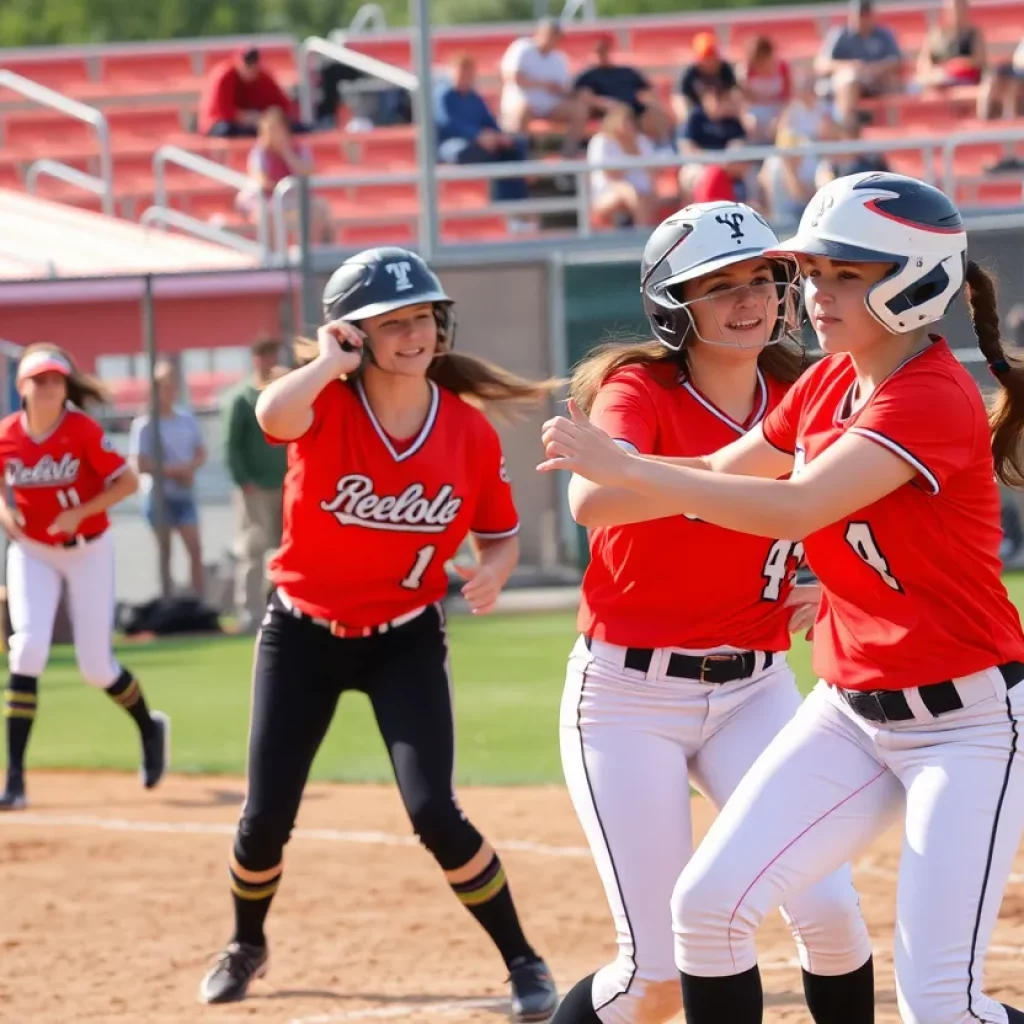 High school softball players in action at a state tournament