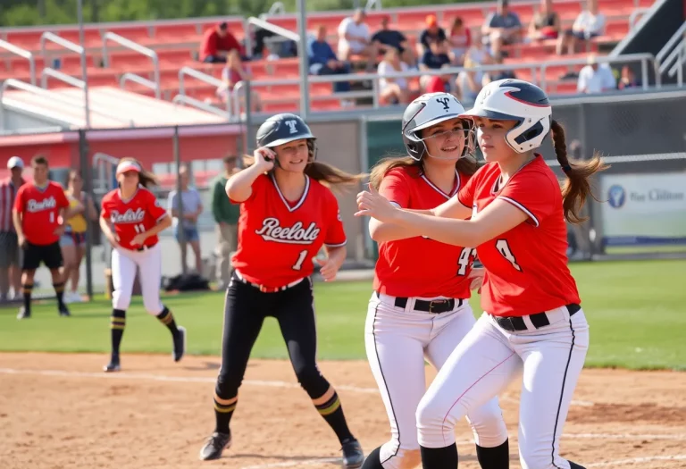 High school softball players in action at a state tournament