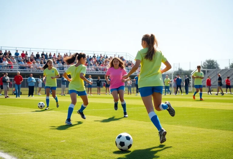 Girls soccer team practicing on the field