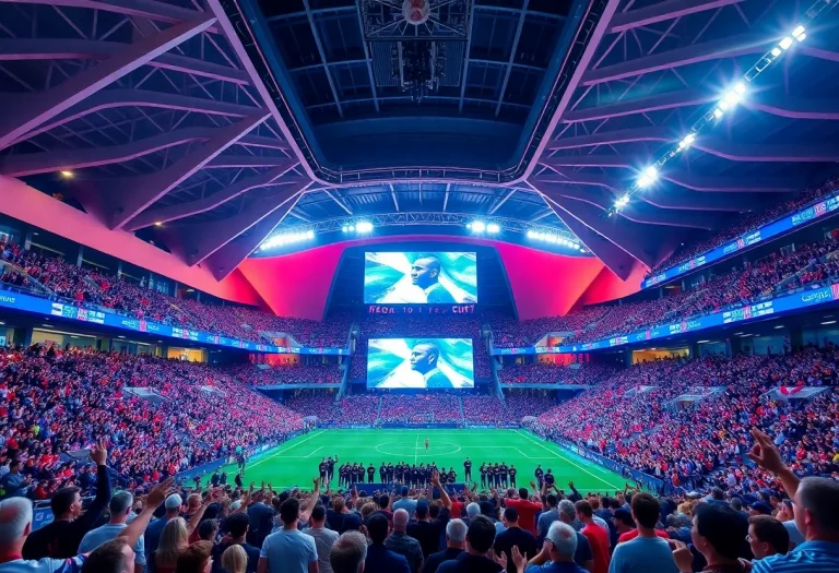 View of the new Phillip Beard Stadium during its grand opening with fans and decorations