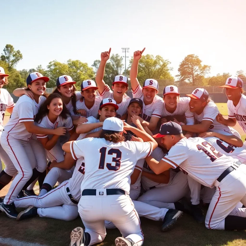 Pioneer High School baseball team celebrating their championship win.