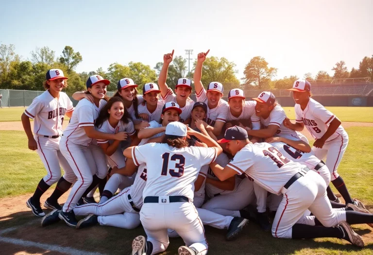 Pioneer High School baseball team celebrating their championship win.