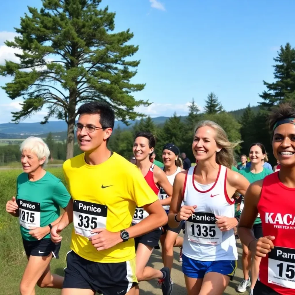 A celebration of Princeton High School cross country teams in a scenic outdoor setting.