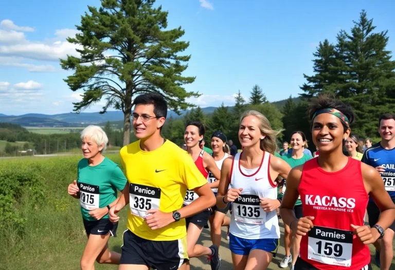 A celebration of Princeton High School cross country teams in a scenic outdoor setting.