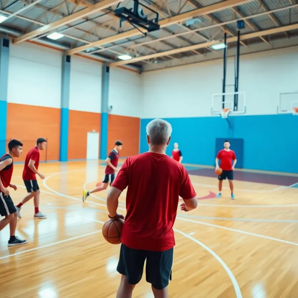 Razorbacks Boys' Basketball team practicing on the court
