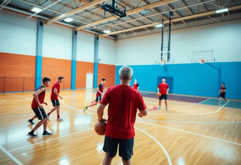 Razorbacks Boys' Basketball team practicing on the court