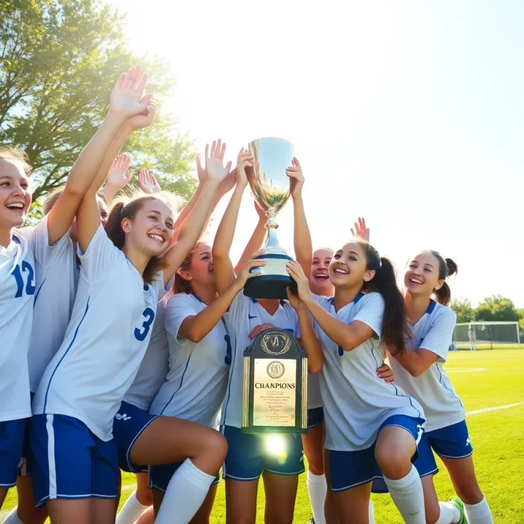 Rebel Elite 07 girls soccer team celebrating a championship win