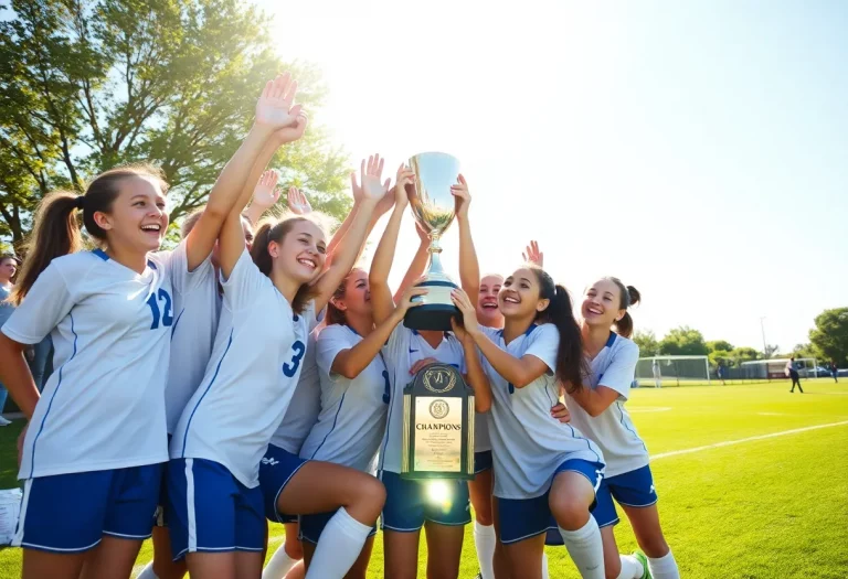 Rebel Elite 07 girls soccer team celebrating a championship win