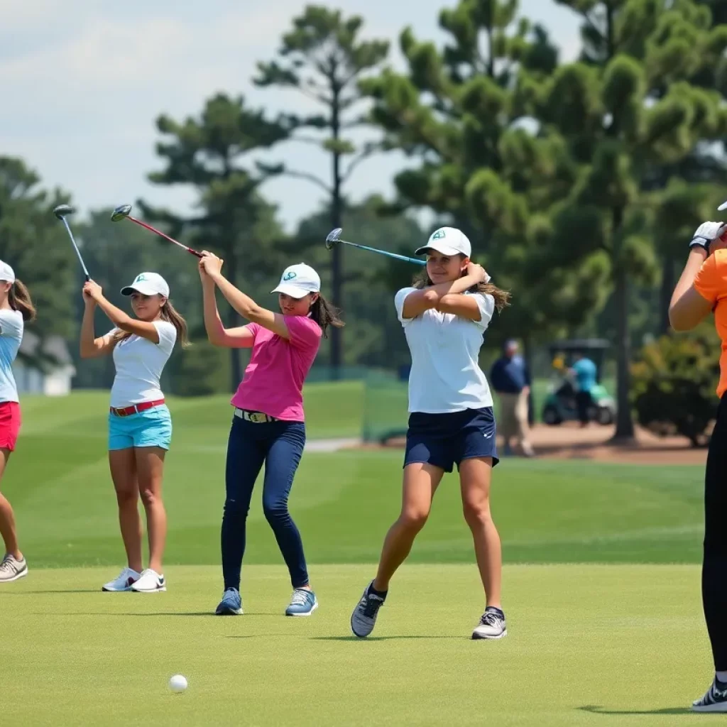 Grand Forks Red River girls golf team practicing at Pinehurst Resort