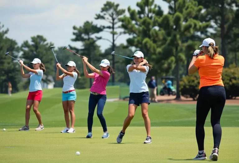 Grand Forks Red River girls golf team practicing at Pinehurst Resort