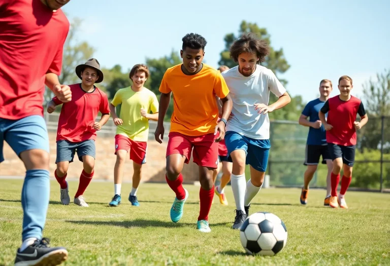 Young male athletes practicing soccer during tryouts