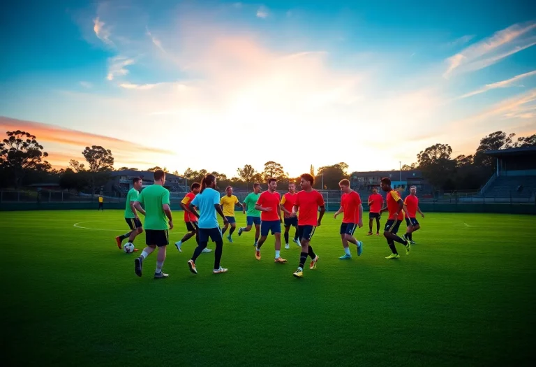Soccer players training on a field in Australia