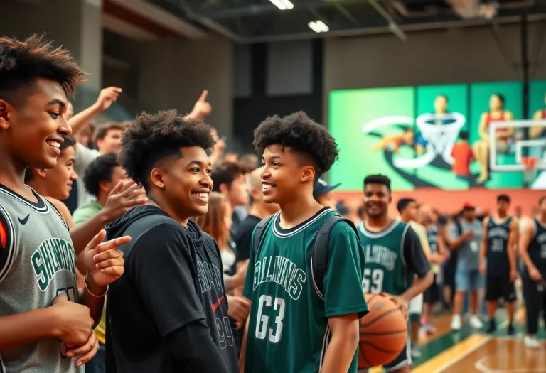 Young basketball players engaging with fans at the Rod Wave Elite event.