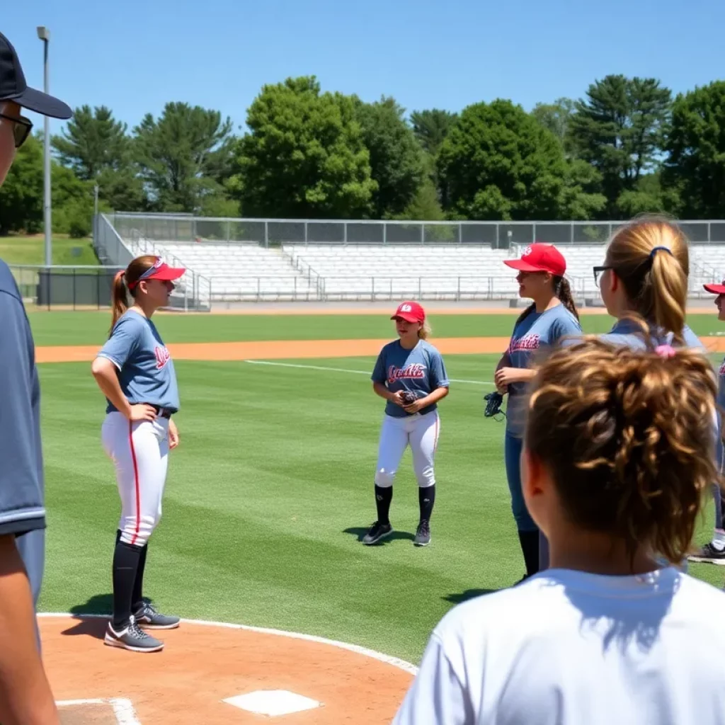 Russell County Warriors softball team practicing on the field