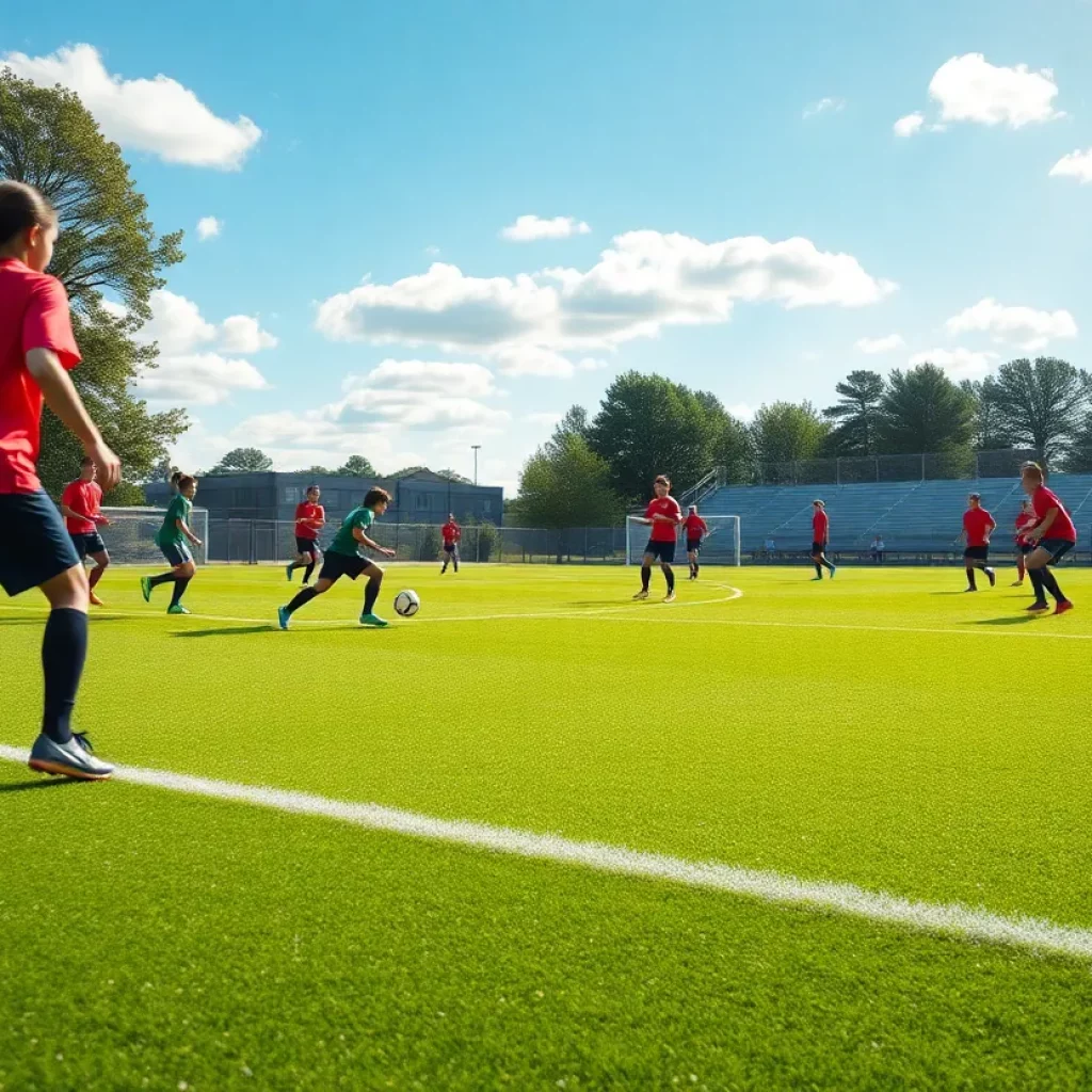 Russellville High School soccer team practicing on the field