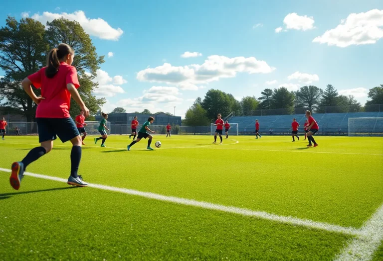 Russellville High School soccer team practicing on the field