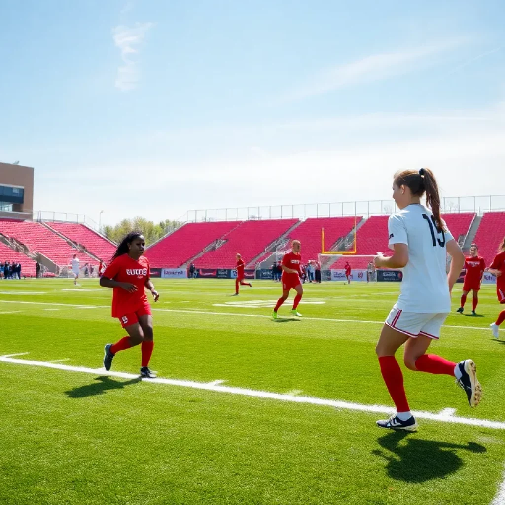 Rutgers women's soccer players training on the field