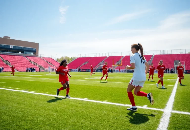 Rutgers women's soccer players training on the field