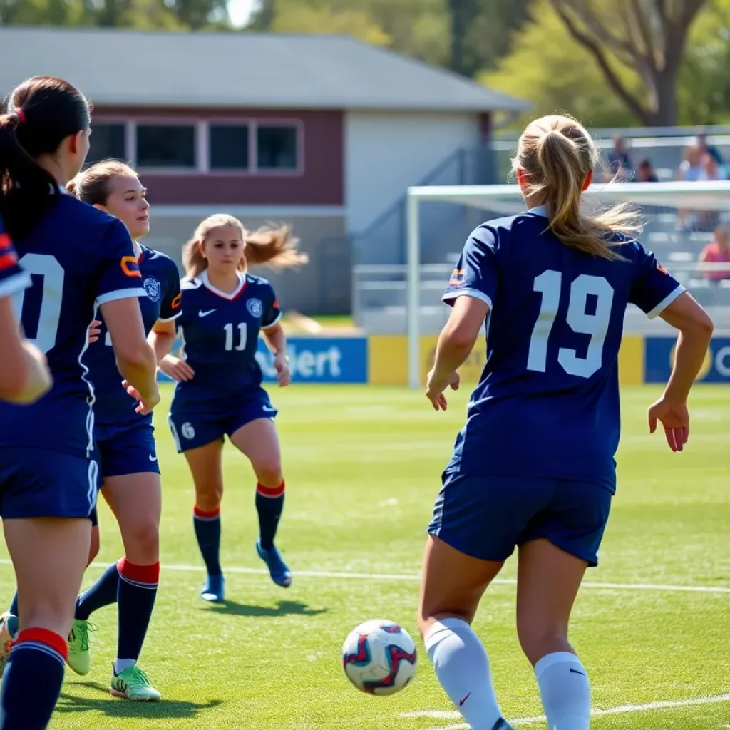 Young female soccer players in action on the field