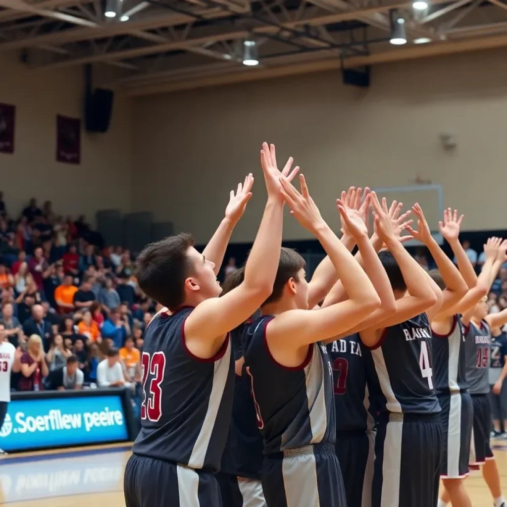 Celebration of Saint Joseph high school basketball team after winning the semi-state tournament