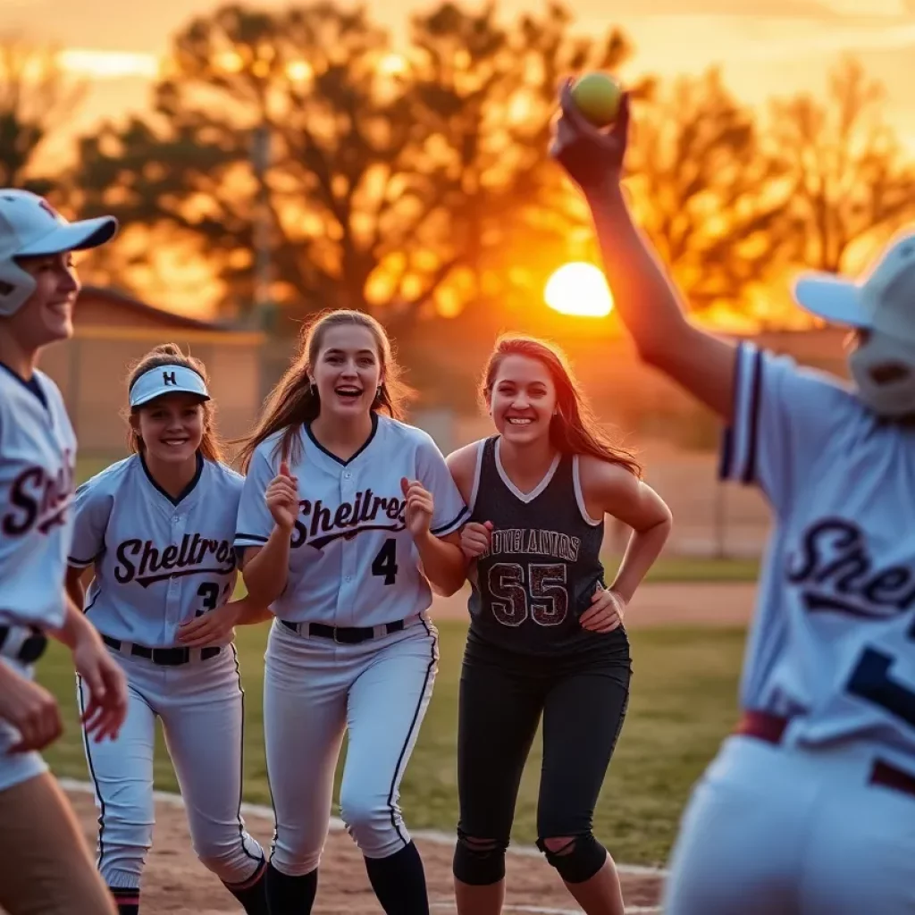 Softball team practice at Saint Joseph's College under the sunset