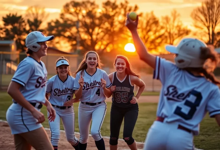 Softball team practice at Saint Joseph's College under the sunset