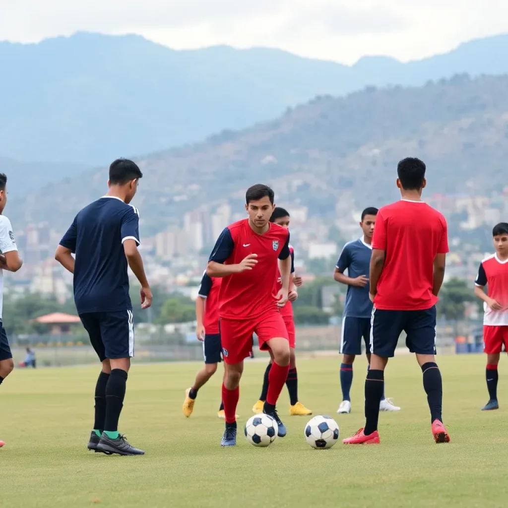 Saint Viator High School soccer team training in Bogotá