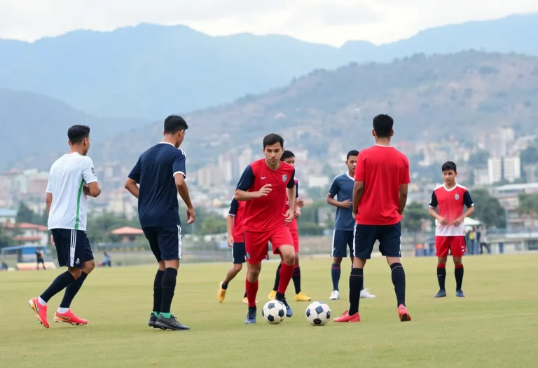 Saint Viator High School soccer team training in Bogotá
