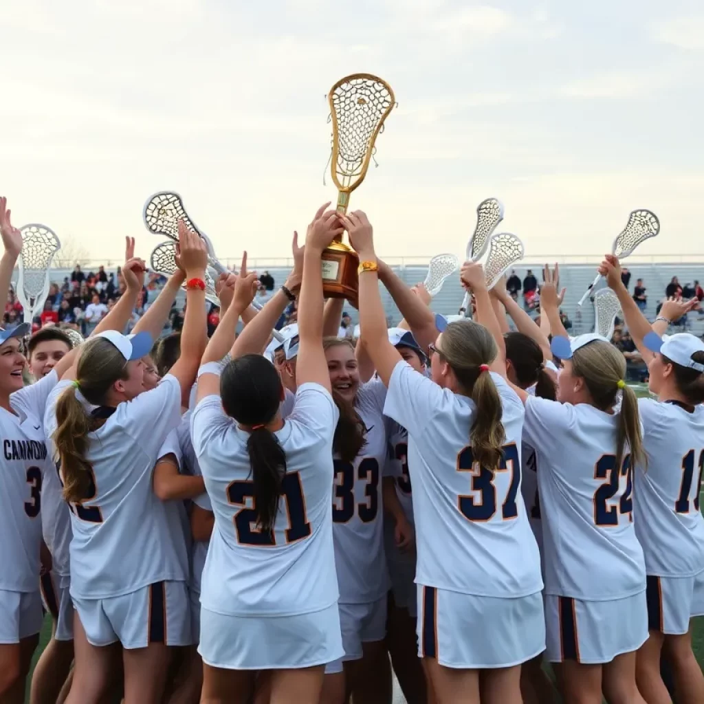 Salem High School boys lacrosse team celebrating their state championship win.
