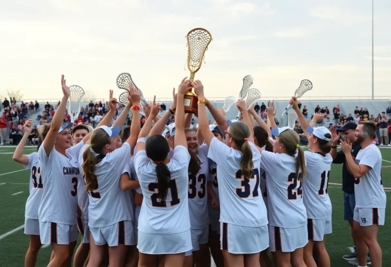 Salem High School boys lacrosse team celebrating their state championship win.