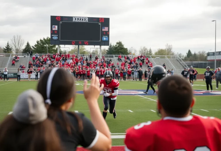 Salem-Keizer students cheering at a high school football game.