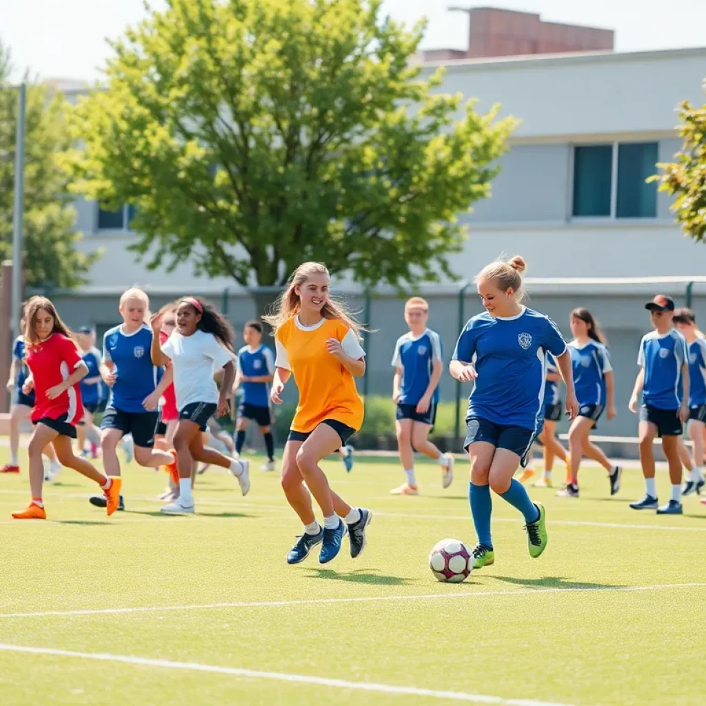 High school students participating in soccer practice
