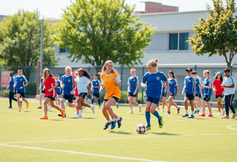 High school students participating in soccer practice