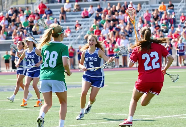 Girls lacrosse players from Scotts Valley in a competitive match