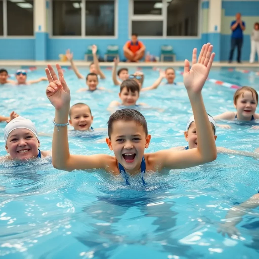 Participants competing in a swimming competition for individuals with disabilities